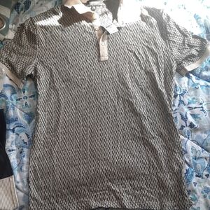 Express Beige and Gray Polo Shirt